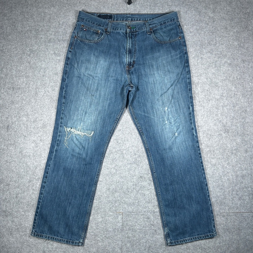 Tommy Hilfiger denim jeans Mens 36x32 Blue Freedom Jean Distressed Y2K